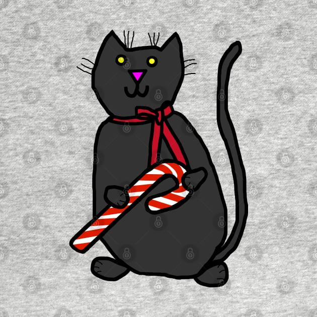 Christmas Kitty Cat With Ribbon and Candy Cane by ellenhenryart